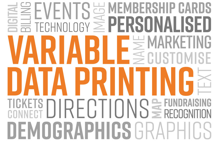 Infographic of Variable Data Printing highlighting the flexibility and personalisation in digital printing, featuring key terms like personalised marketing, tickets, and membership cards by Low Cost Printing.